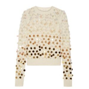 NWT Marc Jacobs Ivory Wool and Cashmere Sweater with Gold and Silver Pailletes